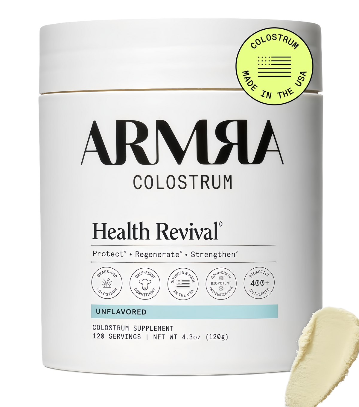 ARMRA Colostrum Powder | Unflavored | Gut Health & Bloating | Skin & Hair | Immunity | Keto, Gluten & Fat-Free | 120 Servings
